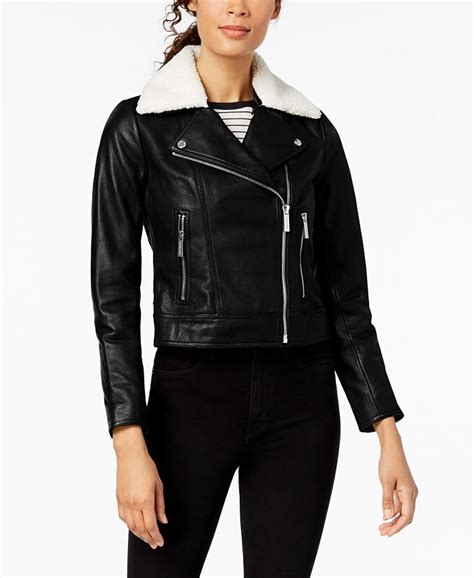 michael michael kors faux fur and leather moto jacket|michael kors men's leather jacket.